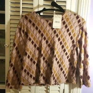 NWT Vintage FREE PEOPLE Crop top with fuzzy diamonds and 3/4 sleeves, M